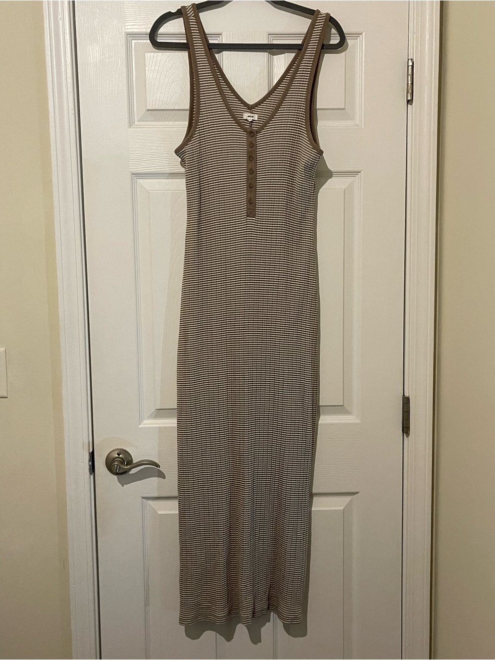 aerie Brown Striped Midi Tank Dress with Button Placket